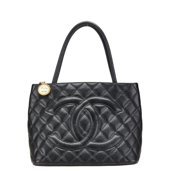 CHANEL Black Caviar Leather Logo Tote Bag - Picture 1 of 13